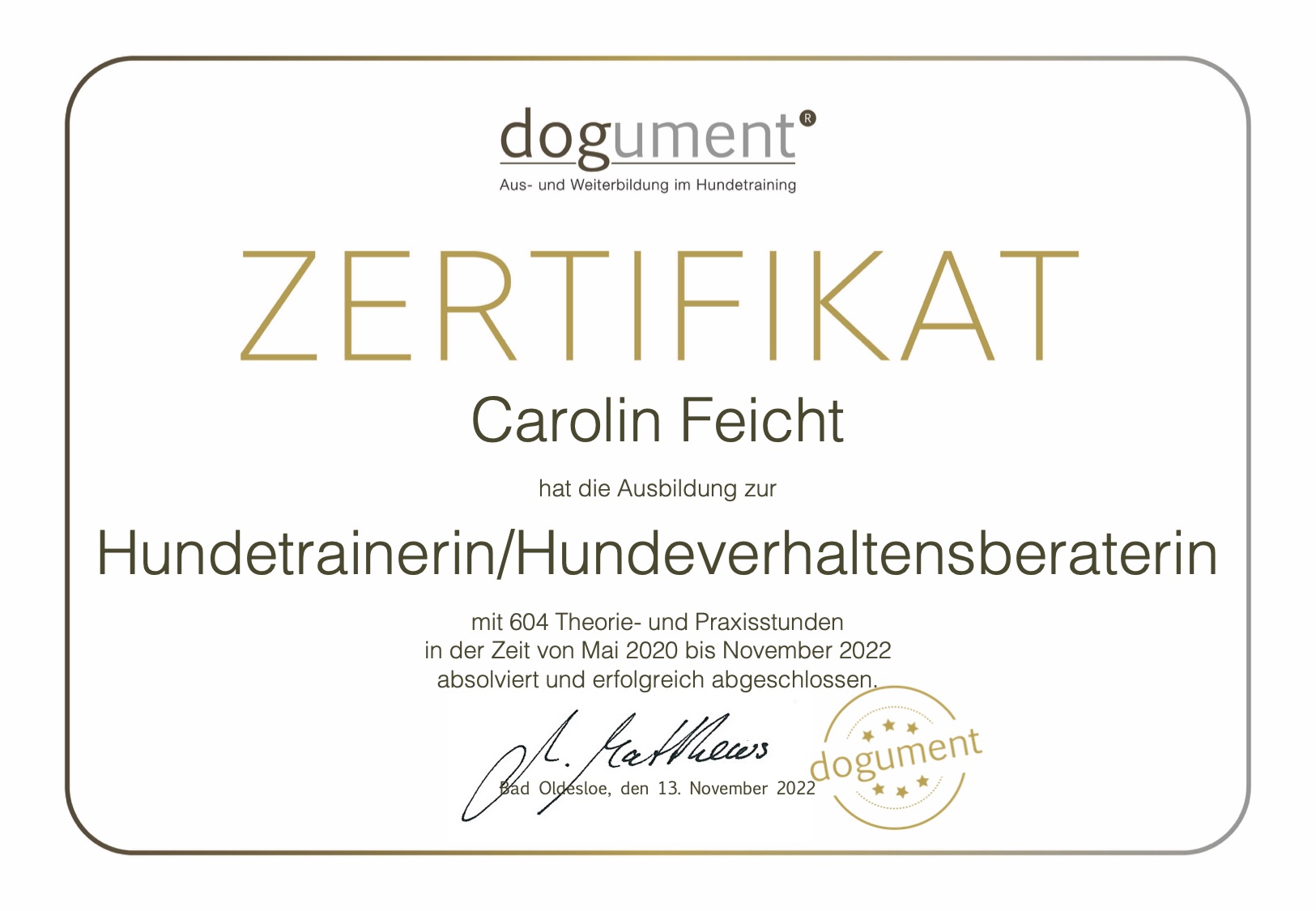 Zertifikat Carolin Feicht